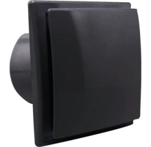 Ventilator de baie pătrat din plastic negru pentru montare pe perete sau tavan.