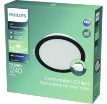 Spot LED încastrat Philips Meson, 12,5 wați, 1240 lumeni, lumină albă caldă, 3000 kelvin, rotund, negru, cu tehnologie EyeComfort.
