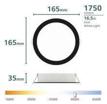 Spot LED încastrat rotund, diametru 165 milimetri, adâncime 35 milimetri, 1750 lumeni, 16.5 wați, lumină albă rece 4000 kelvini.