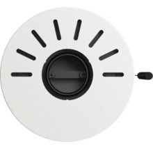 Supapă de ventilație rotundă în culorile alb și negru cu miez reglabil și fante radiale.