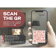 Cod QR pe un smartphone pentru vizualizarea în realitate augmentată a unui șemineu Thermia în propria cameră.