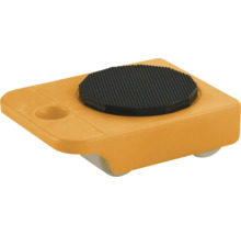 Rolă de transport pentru mobilă din plastic portocaliu cu suport negru antiderapant și role albe.