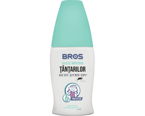 Bros soluție împotriva țânțarilor pentru copii de peste 1 an, 6 ore protecție, conține D-panthenol.