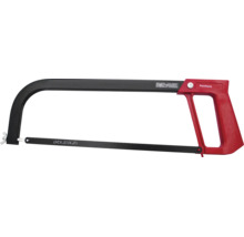 Ferăstrău pentru metal Pattfield cu cadru negru, mâner roșu și pânză de ferăstrău.
