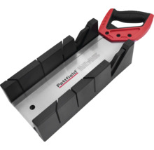 Cutie pentru tăieri în unghi Pattfield din plastic, inclusiv fierăstrău manual cu pânză metalică pentru tăieri precise.