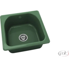 Chiuvetă de bucătărie verde cu o cuvă, scurgere și preaplin.