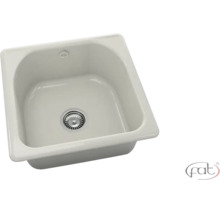 Chiuvetă de bucătărie pătrată albă cu scurgere centrală și orificiu de preaplin.