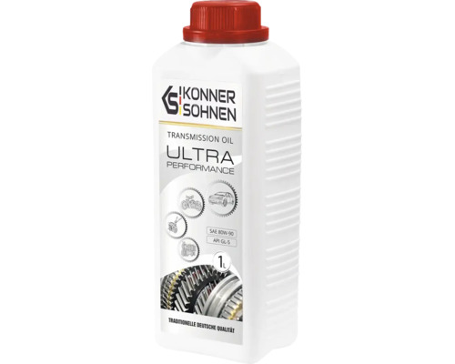 Könner și Söhnen ulei de transmisie Ultra Performance SAE 80W-90, API GL-5, 1 litru, flacon alb pentru autoturisme, motociclete și utilaje de grădină.