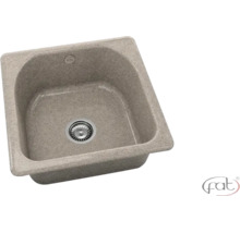 Chiuvetă de bucătărie încastrată pătrată din compozit de granit cu o cuvă, preplin și scurgere. FAT Logo.