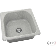 Chiuvetă încorporabilă din material compozit cu structură de granit, formă dreptunghiulară cu colțuri rotunjite, include ventil cu sită și preaplin.