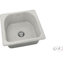 Chiuvetă încastrată din compozit de granit gri cu o cuvă, inclusiv set de scurgere și set de preaplin. fat Logo.