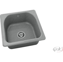 Chiuvetă de bucătărie pătrată din material compozit cu o singură cuvă, scurgere și preaplin. Fat Logo.