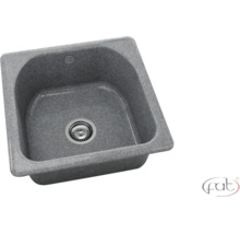 Chiuvetă de bucătărie pătrată din material compozit gri cu scurgere și preaplin. Fat Logo.