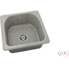 Chiuvetă de bucătărie pătrată din compozit de granit cu colțuri rotunjite, scurgere cu sită și fat Logo.