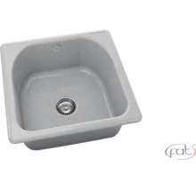 Chiuvetă de bucătărie încorporabilă pătrată cu o cuvă din material compozit, cu scurgere cu sită și preaplin. fat Logo.
