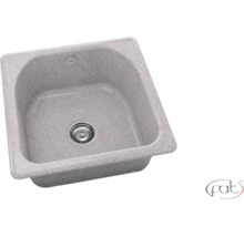 Chiuvetă de bucătărie pătrată din material compozit cu o singură cuvă, scurgere și preaplin. fat Logo.