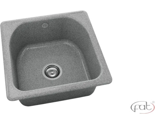 Chiuvetă de bucătărie din material compozit cu aspect de granit, cuvă simplă de formă pătrată cu colțuri rotunjite. fat Logo.