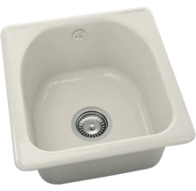 Chiuvetă de bucătărie pătrată din ceramică alb-crem cu scurgere și preplin.