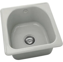 Chiuvetă încastrată pătrată din ceramică cu scurgere și preplin.