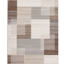 Covor dreptunghiular cu model patchwork geometric din dreptunghiuri și dungi.