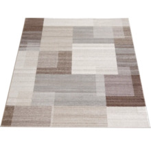 Covor modern cu model geometric de blocuri în culorile bej, maro și gri cu diverse texturi.