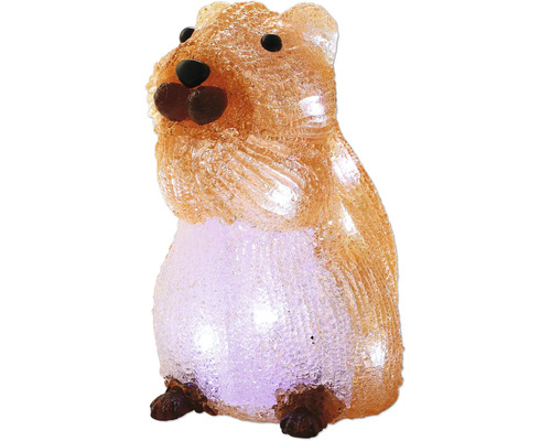 Figurină decorativă iluminată hamster din acril maro și alb cu suprafață cristalină pentru interior și exterior.