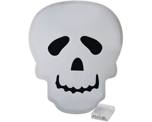 Lampă decorativă LED albă în formă de craniu pentru Halloween cu compartiment separat pentru baterii.