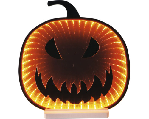 Decorațiune dovleac de Halloween cu efect de oglindă infinită LED, față de felinar și lumini.