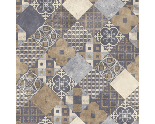 Placă ceramică cu model patchwork din motive geometrice și florale în stil vintage.