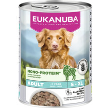 Hrană umedă Eukanuba pentru câini adulți, mono-proteină cu miel, rețetă fără cereale și hipoalergenică, pentru talii S până la XL.