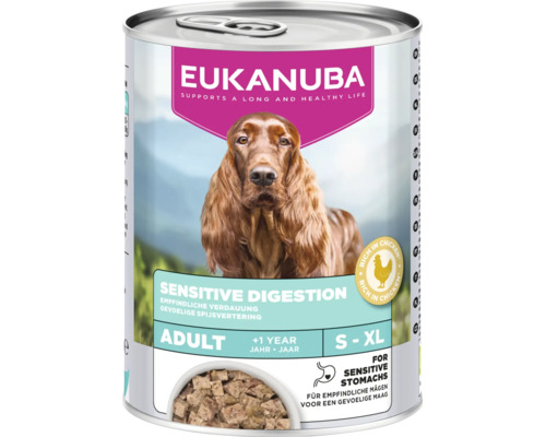 Hrană umedă pentru câini Eukanuba Sensitive Digestion Adult bogată în pui pentru digestie sensibilă