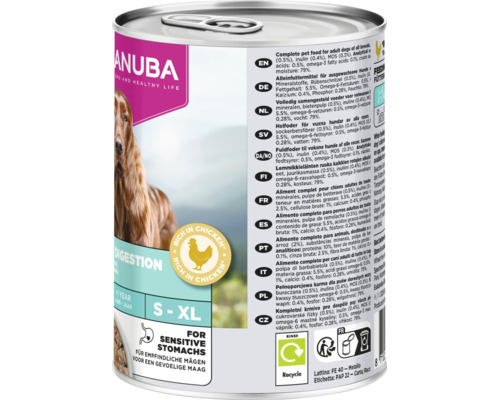 Hrană umedă pentru câini Eukanuba, bogată în pui, pentru stomac sensibil, pentru câini adulți de talie S până la XL.