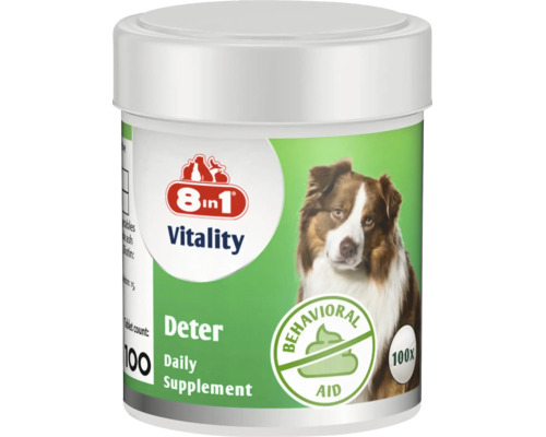 Supliment alimentar zilnic 8in1 Vitality Deter pentru câini, sprijin comportamental împotriva consumului de fecale, 100 tablete.