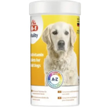 Tablete multivitamine 8in1 Vitality pentru câini adulți ca supliment alimentar zilnic.