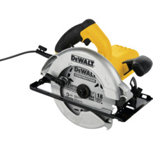 Fierăstrău circular DeWalt cu disc de 184 milimetri și 18 dinți.