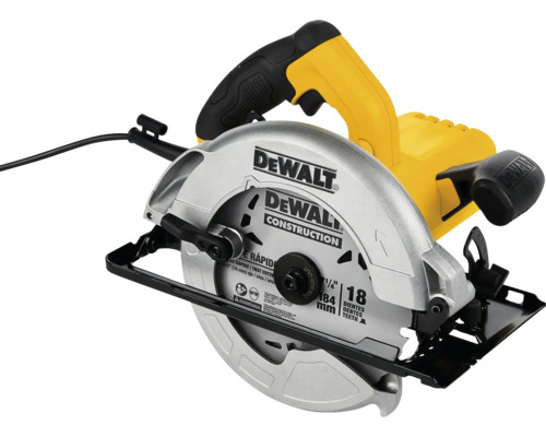 Fierăstrău circular DeWalt cu disc de 184 milimetri și 18 dinți.