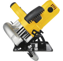 Ferăstrău circular manual DeWalt cu talpă metalică și mâner negru.