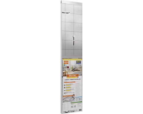 Izolație sub parchet laminat SELIT SELITAC basic plus, grosime 1,6 milimetri, 12 metri pătrați, cu barieră de vapori și grilaj pentru tăiere.