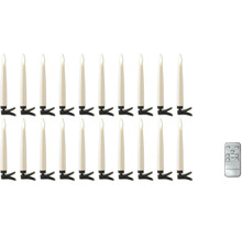 Set de 20 de lumânări de Crăciun cu LED, cu telecomandă și clipsuri de fixare.