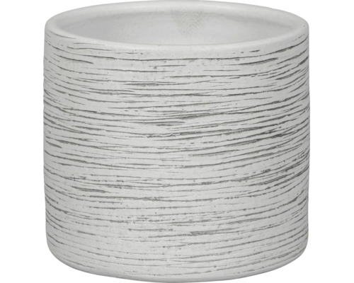 Ghiveci cilindric din ceramică cu structură cu caneluri orizontale.