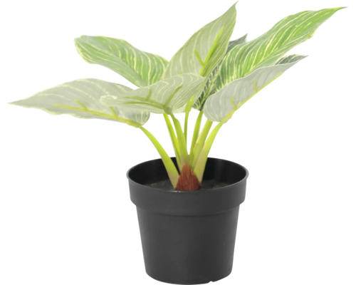 Plantă artificială cu frunze cu model în ghiveci negru