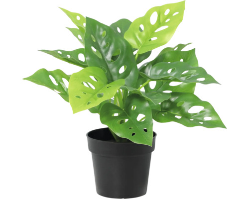 Plantă artificială Monstera Monkey Mask în ghiveci negru.