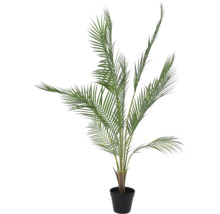 Palmier artificial în ghiveci negru cu frunze verzi penate.