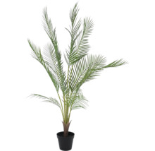 Palmier artificial în ghiveci negru cu frunze verzi pentru decorarea interiorului.