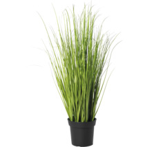 Plantă de iarbă artificială într-un ghiveci negru.