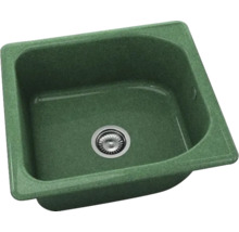 Chiuvetă de bucătărie încastrată din compozit de granit, o cuvă, verde, cu ventil cu sită.