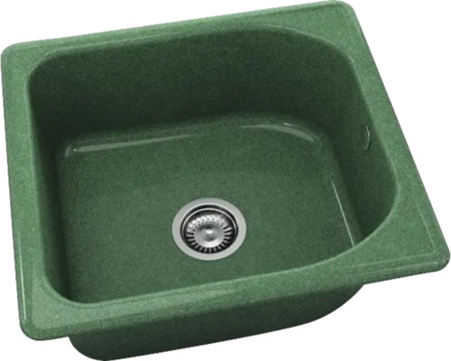 Chiuvetă de bucătărie încastrată din compozit de granit, o cuvă, verde, cu ventil cu sită.