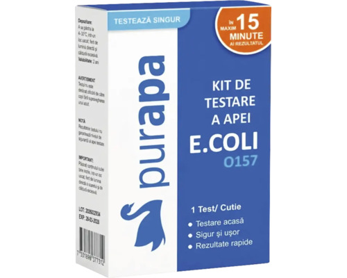 Kit de testare a apei Purapa pentru E Coli O157, un test pe pachet, rezultat în aproximativ 15 minute, Purapa Logo.
