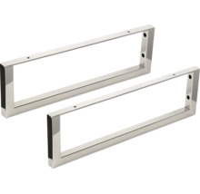 Două picioare de masă dreptunghiulare din metal, suprafață lustruită, cu găuri pre-perforate pentru montaj.