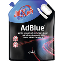 Soluție de uree JetXpert AdBlue pentru motoare diesel cu tehnologie SCR Euro 4 Euro 5 și Euro 6, pungă de 4 litri cu cioc de turnare.
